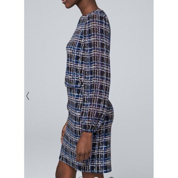 NWT White House Black Market Long Sleeve Blouson Dress Amble Plaid Black Small - Picture 3 of 15